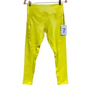 Zyia Hi-Rise Light N Tight Leggings Neon Yellow Metallic Pockets Women’s 8-10